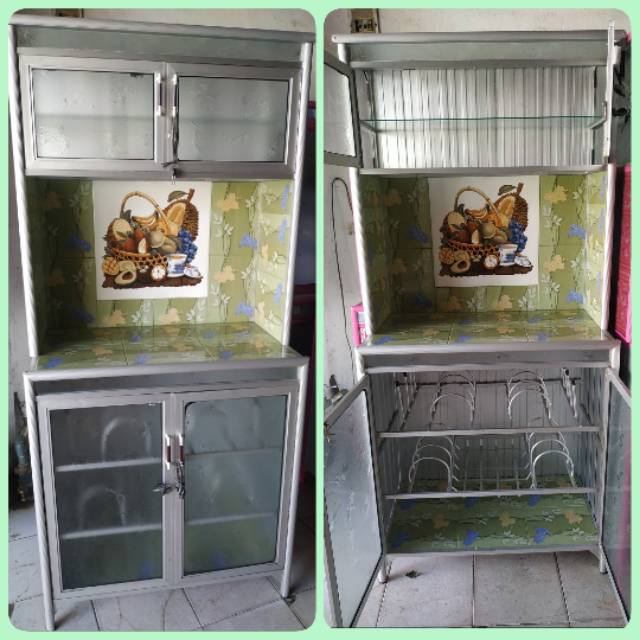 Lemari (Rak) Piring 2 Pintu 3 Keramik, Alumunium, Kaca Palembang Murah |  Shopee Indonesia