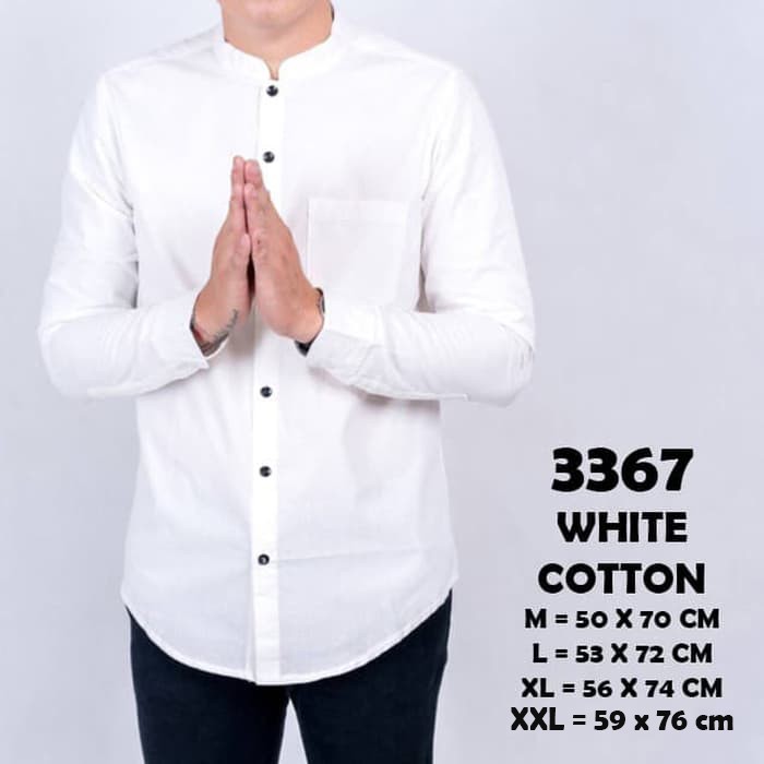 Kemeja Pria Lengan Panjang Polos Putih White Kerah Shanghai Tanpa Kancing  Atas Slimfit Casual 3367 | Shopee Indonesia