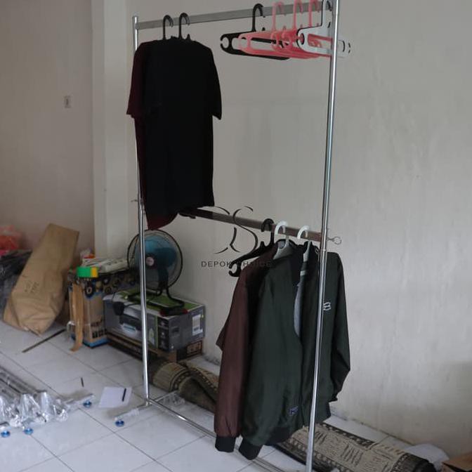 Gawangan Baju 2 Susun Kotak| Gawang Hanger | Gawangan | Gawangan Baju -  Dengan Roda | Shopee Indonesia