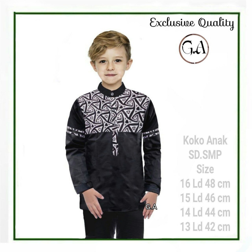 Jual Baju Koko Atasan Muslim Anak SD-SMP Kombinasi Batik Lengan Panjang  Usia 10-14Th Indonesia|Shopee Indonesia