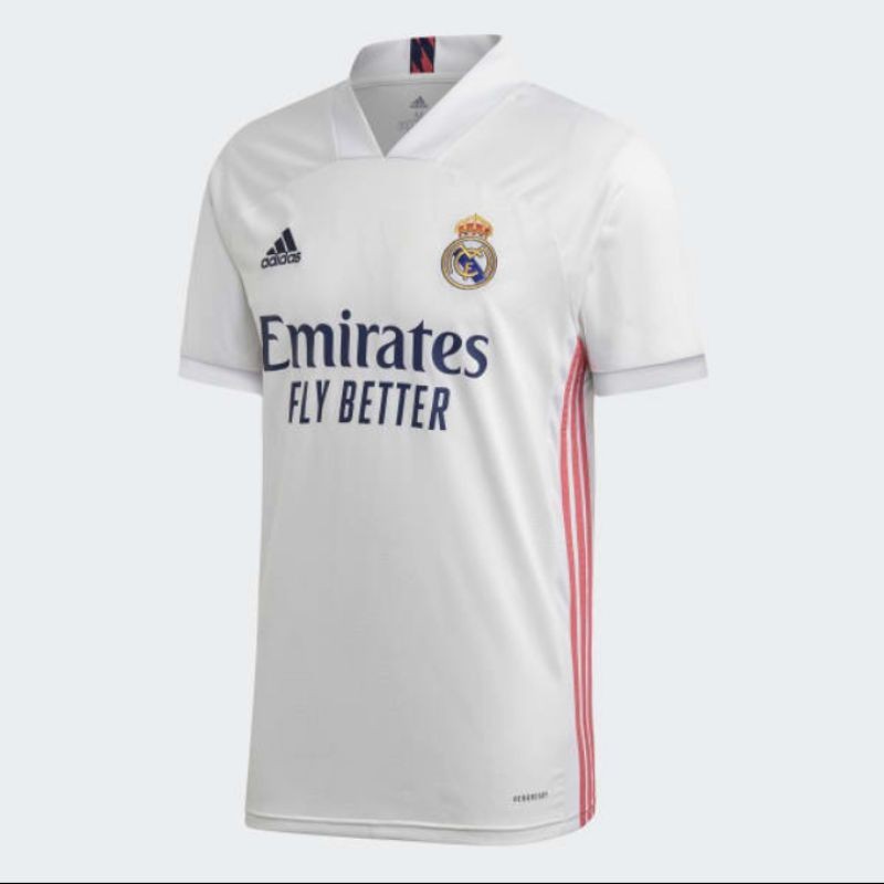 The kit sees white combine with blue and orange and features a logo, sponsor and the three adidas stripes. Baju Bola Adidas Jersey Real Madrid Home 2020 2021 White Fm4735 Original Shopee Indonesia