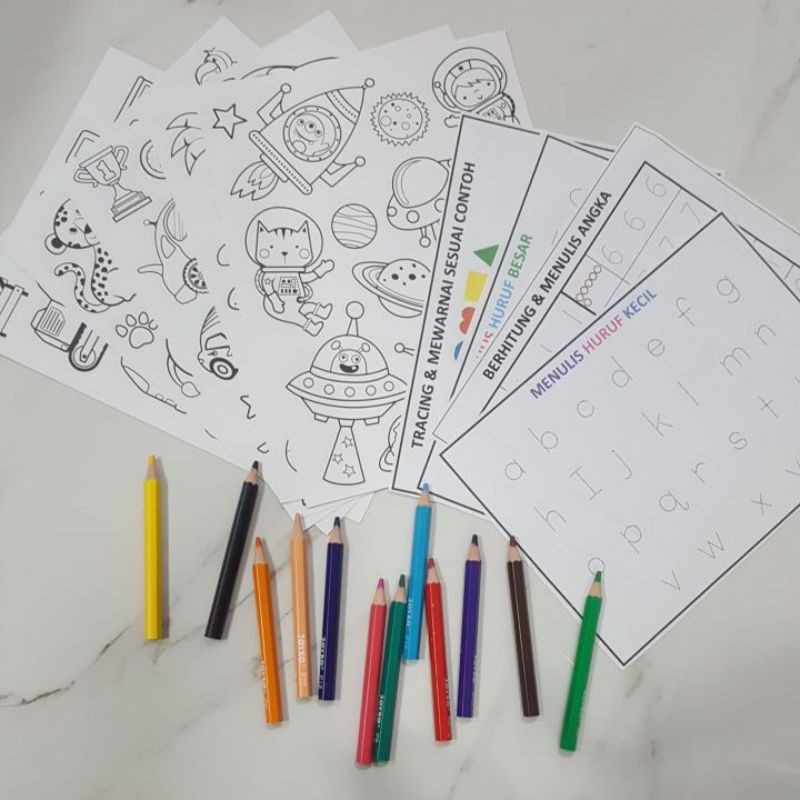 Menempel, buku menggambar, cat krayon, cat kayu, pensil, penghapus. Paket Aktivitas Anak 5in1 Shopee Indonesia