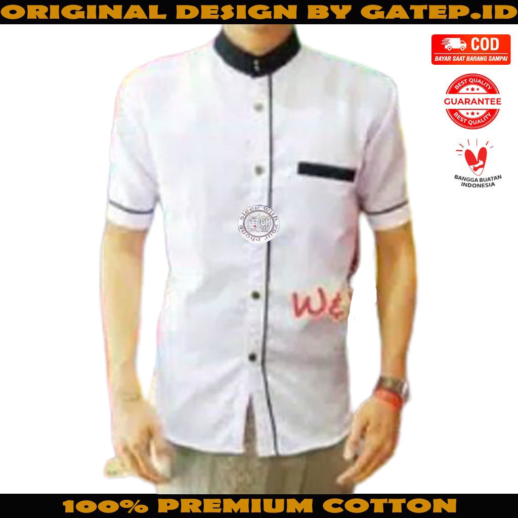Jual Kemeja Lengan Pendek Pria Polos Putih Semi Safari Lis Hitam S M L XL  XXL Indonesia|Shopee Indonesia