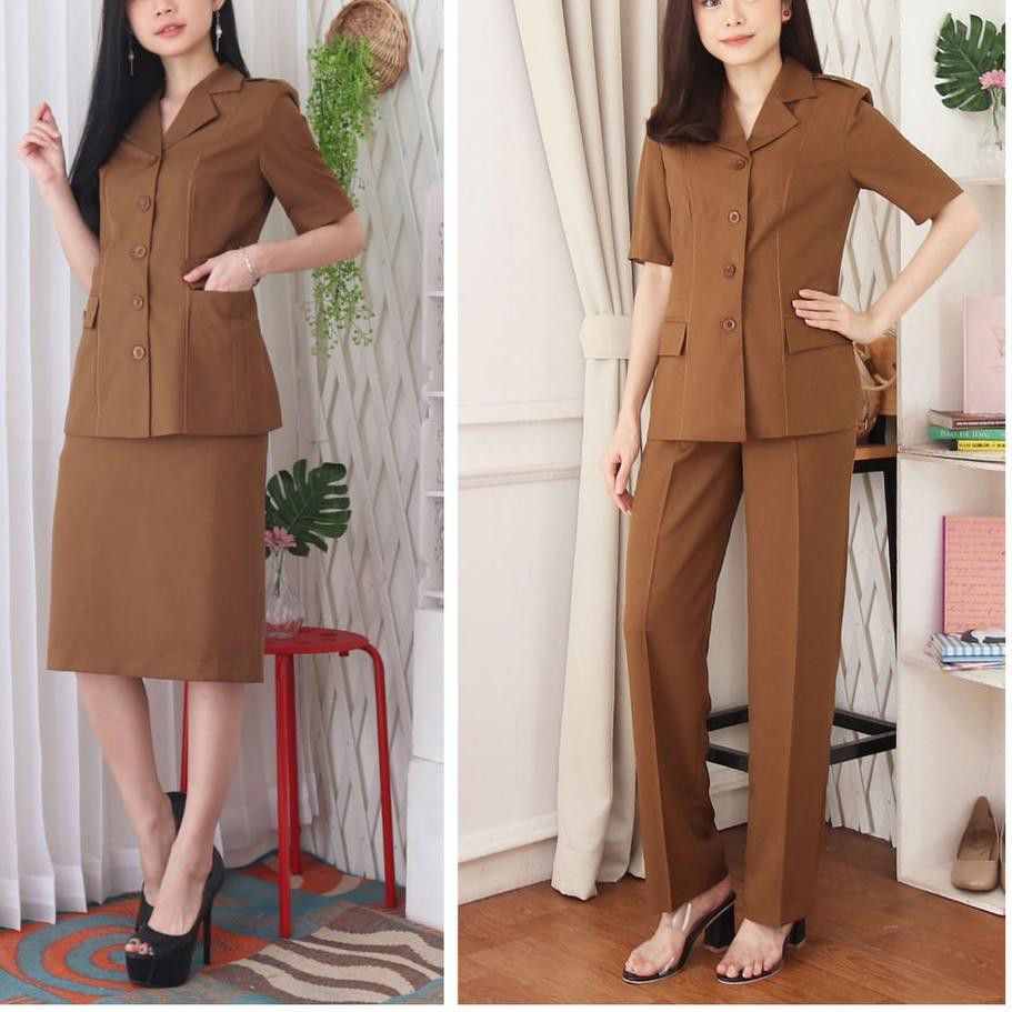 Jual Terlaris B&amp;V Blazer PNS ASN Seragam PNS Pemda Baju Dinas Lengan Pendek  Setelan Jas PDH Wanita - 7006 Indonesia|Shopee Indonesia