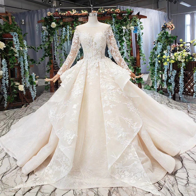 Long sleeve embellished mesh column gown. 2020 Elegant Long Sleeve Plus Size Wedding Dress Bridal Gowns Shopee Indonesia