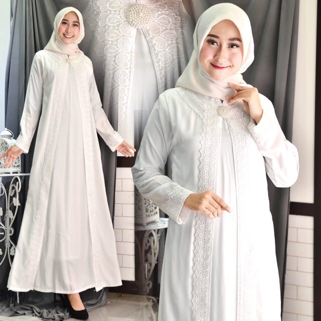 Jual Busana dan Baju Muslim Wanita Baju Gamis Putih tulang Katun Silk  Sutera Indonesia|Shopee Indonesia