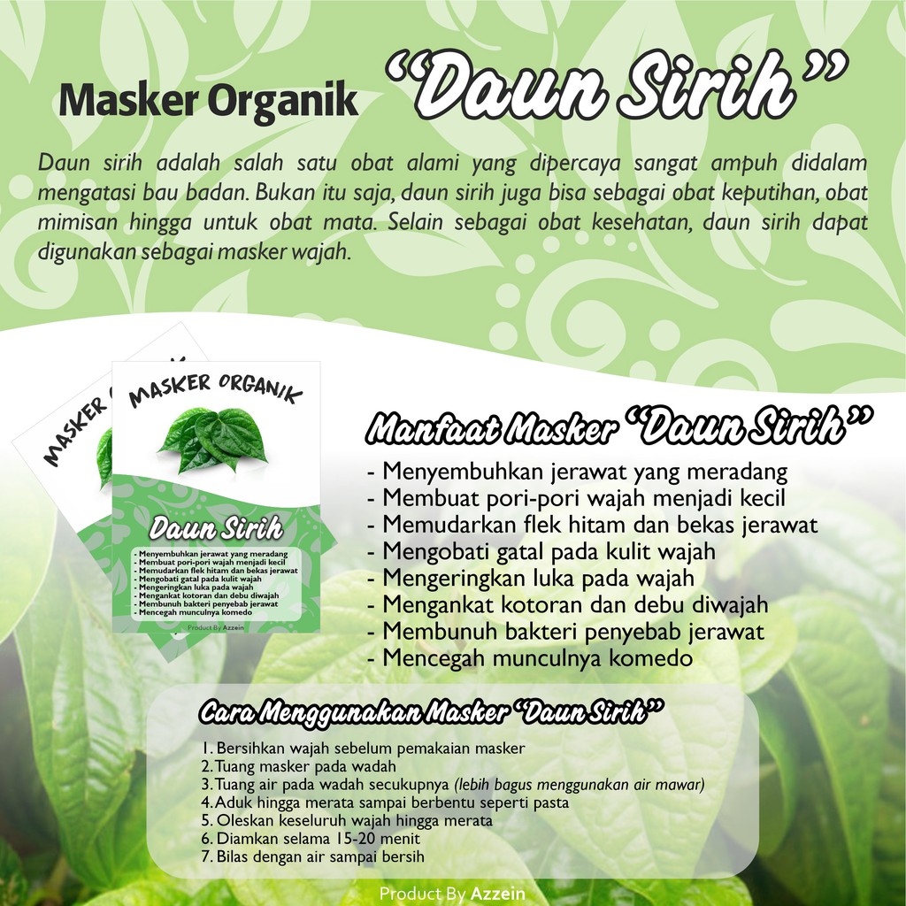 · dapat digunakan sebagai masker wajah. Jual Masker Wajah Organik Daun Sirih Masker Organik Daun Sirih Masker Bubuk Organik Daun Sirih Indonesia Shopee Indonesia
