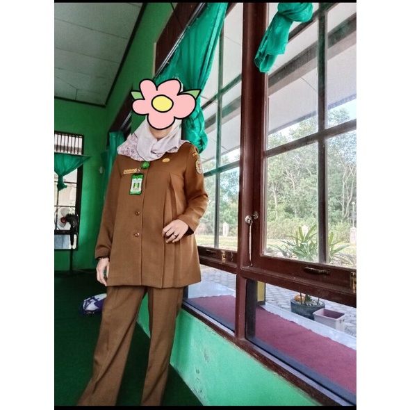 Jual seragam ibu hamil pemda PNS guru ASN khaki tua.baju hamil pemda ada  tempat pangkat di pundak Indonesia|Shopee Indonesia