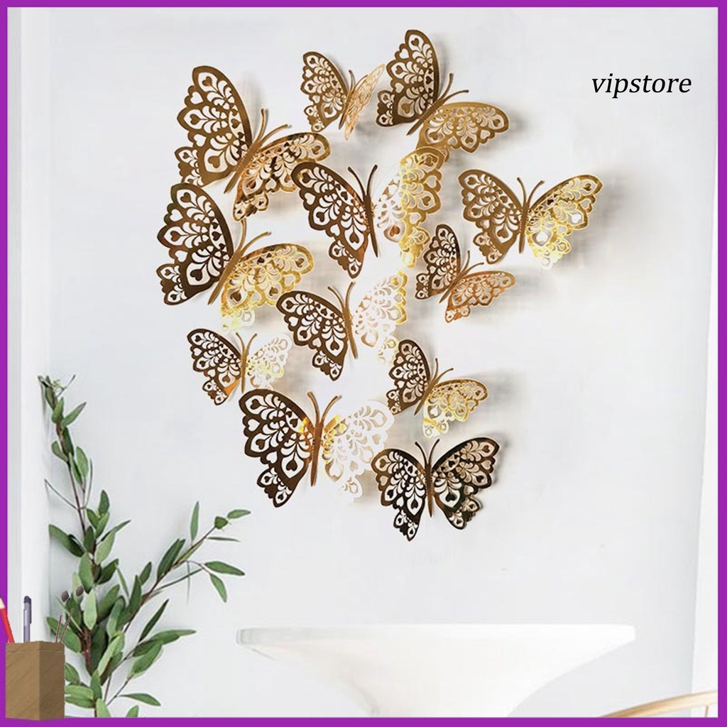 Easily removable with an adhesive on the back to attach to wall. Vip 12pcs Hollow 3d Butterfly Wall Sticker Decal Living Room Cafe Bedroom Decor Shopee Indonesia