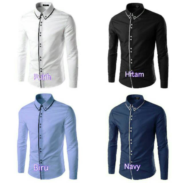 Jual Baju Kemeja Polos Pria Lengan Panjang Model Slimfit Indonesia|Shopee  Indonesia