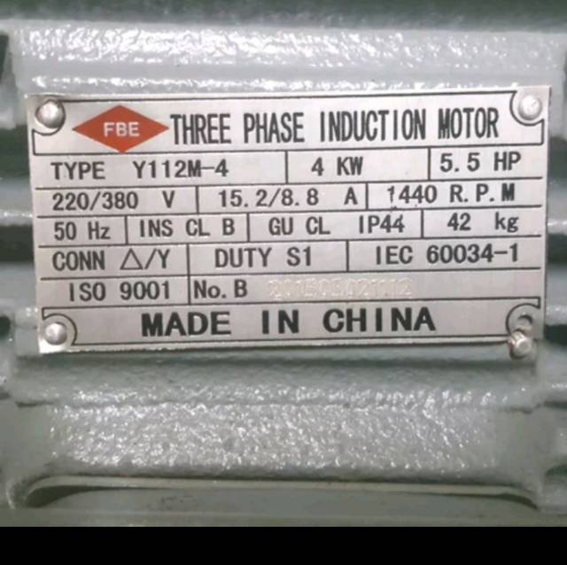Dinamo listrik /electro motor 5,5 HP 4 KW, 3phase,4 pole,1500 rpm, | Shopee  Indonesia