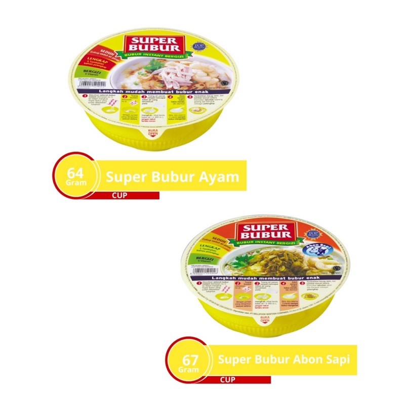 Super bubur cup instant rasa ayam bubur ayam instan praktis mangkok, rp7.900. Jual Super Bubur Ayam Cup 64g Super Bubur Abon Sapi Cup 67g Bubur Instan Lezat Indonesia Shopee Indonesia