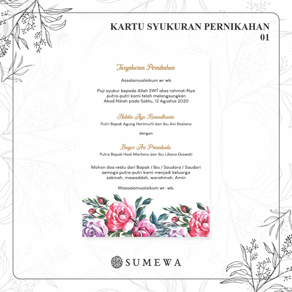 Kali ini admin akan memberikan contoh format penulisan syukuran pernikahan yang biasanya diletakan pada kotak nasi berkat. Kartu Ucapan Syukuran Pernikahan 01 Shopee Indonesia