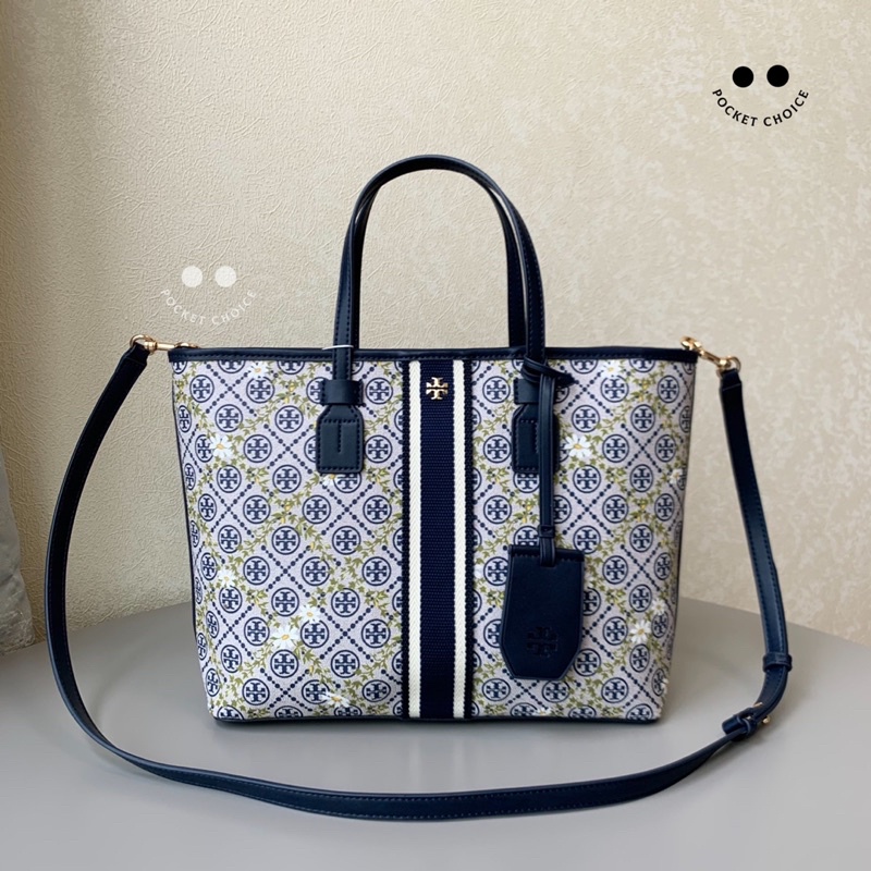*please be sure to put desired name/monogram (monogram etiquette is first initial, last initial, middle Ready Tory Burch Tb T Monogram Floral Vine Navy Small 30 Cm Top Zip Gemini Link Tote Bag Original Shopee Indonesia