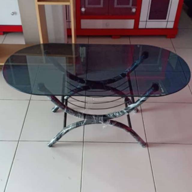 Meja tamu atau teras kaca rangka besi Tanggo | Shopee Indonesia