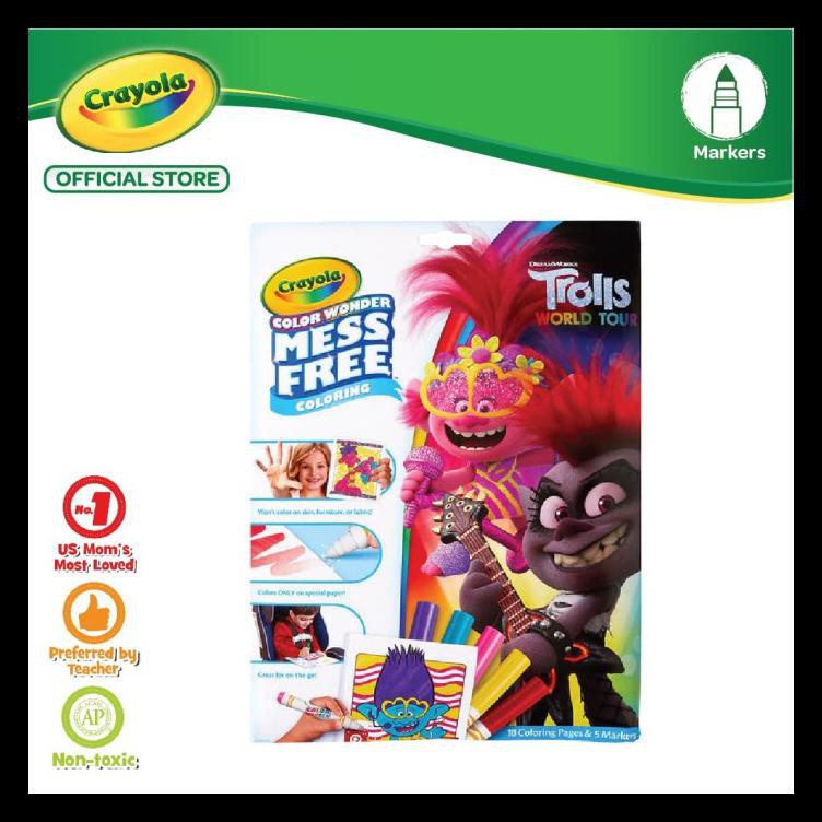 This crayola color & sticker book set includes 32 coloring pages and 4 sticker sheets with characters from dreamworks’ trolls world tour movie, plus 24 metallic and 24 neon crayons. Murah Crayola Color Wonder Mess Free Coloring Pages Markers Trolls World Shopee Indonesia