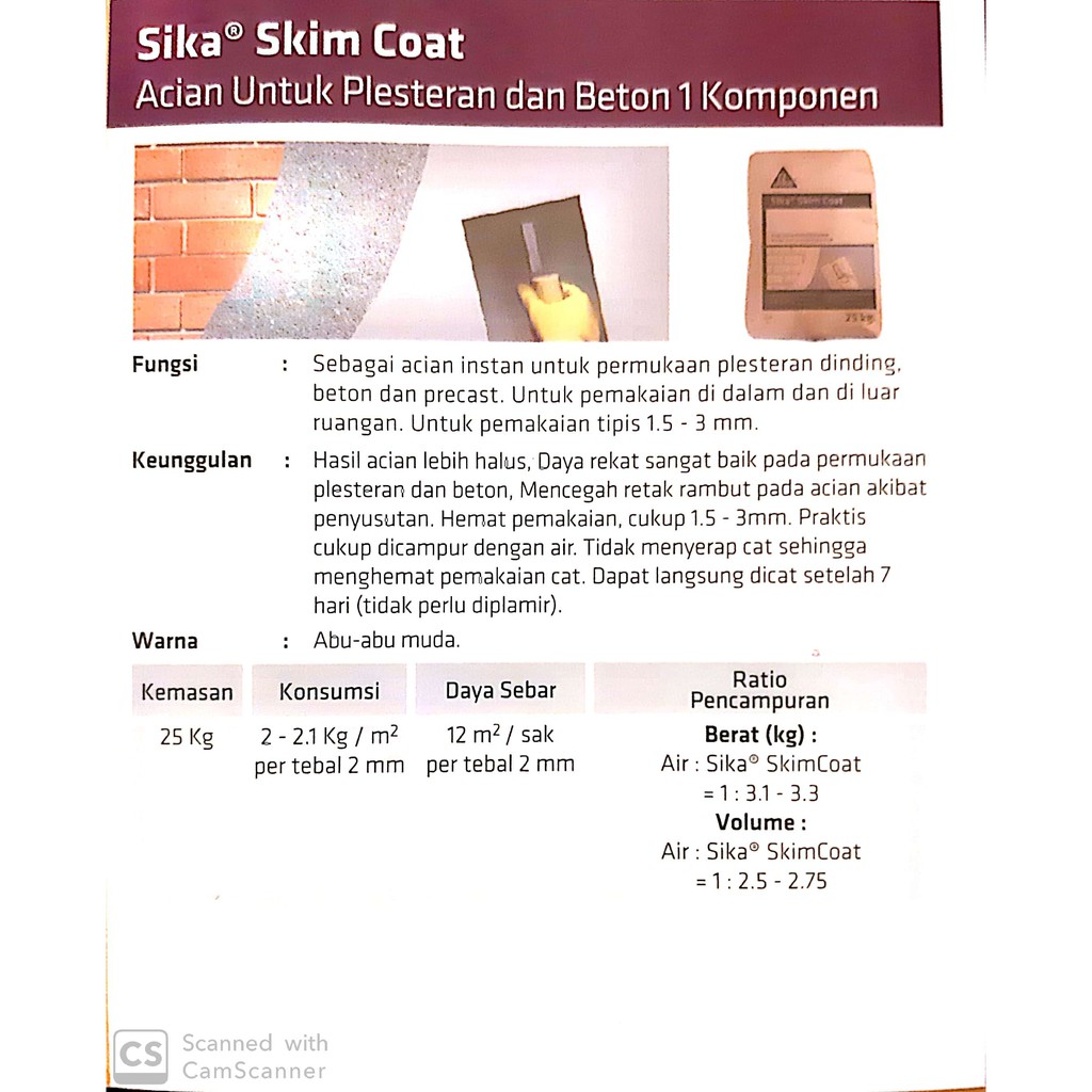 Jual SIKA SKIM COAT 25 Kg (acian plesteran dan beton) Indonesia|Shopee  Indonesia