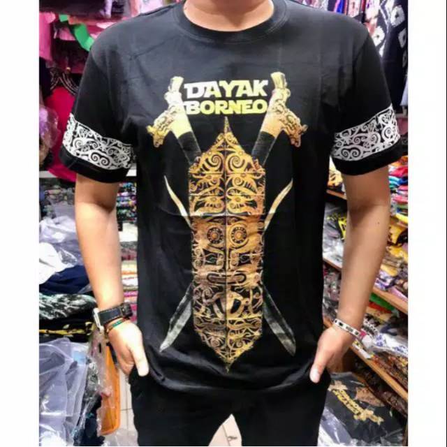 Baju kaos cowo etnik. Motif Mandau Dayak Kalimantan | Shopee Indonesia