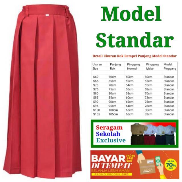 Jual Rok Rempel Panjang SD SMP SMA Madrasah Model Pinggang Standar  Indonesia|Shopee Indonesia