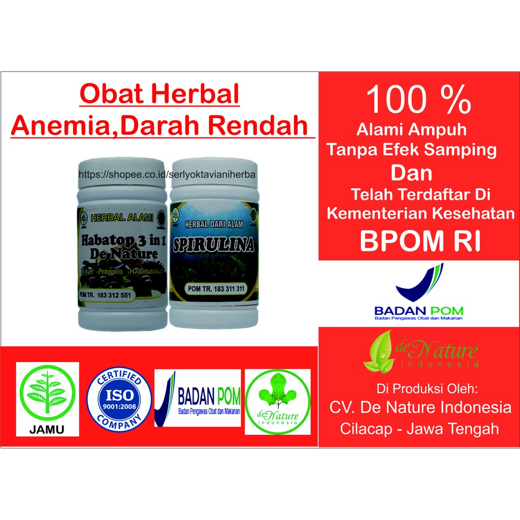 Jual Obat Herbal Anemia Kurang Darah/ Darah Rendah, Penambah Darah Ampuh De  Nature Indonesia|Shopee Indonesia