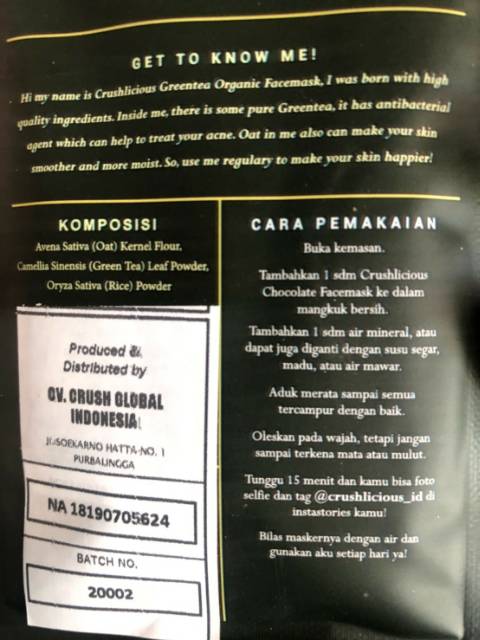 Review masker organik crushlicious · pastikan wajah sudah bersih sebelum pemakaian masker · ambil 1 sendok teh crush facemask · campurkan dengan 1 . Masker Crushlicious Greentea Free Gift Shopee Indonesia