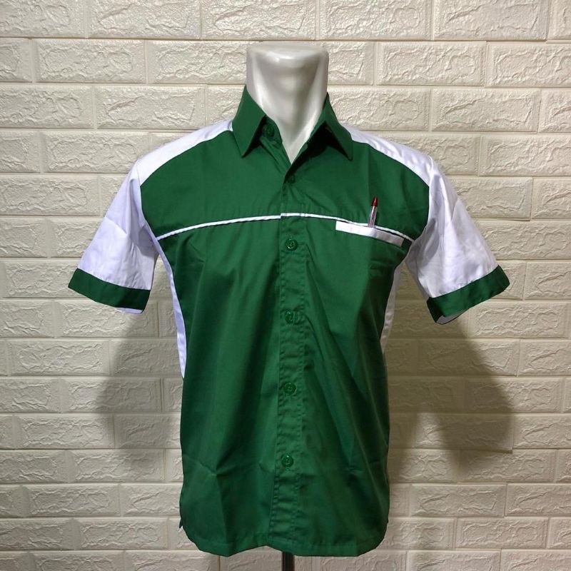 Jual seragam kerja hijau putih PLUS BORDIR - baju kerja hijau putih PLUS  BORDIR Indonesia|Shopee Indonesia