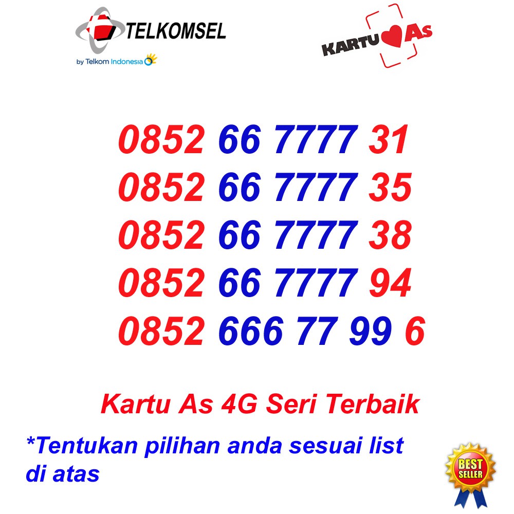 Telkomsel As 4G Lte 0852 66 7777 xx Kartu Perdana Nomor Cantik | Shopee  Indonesia