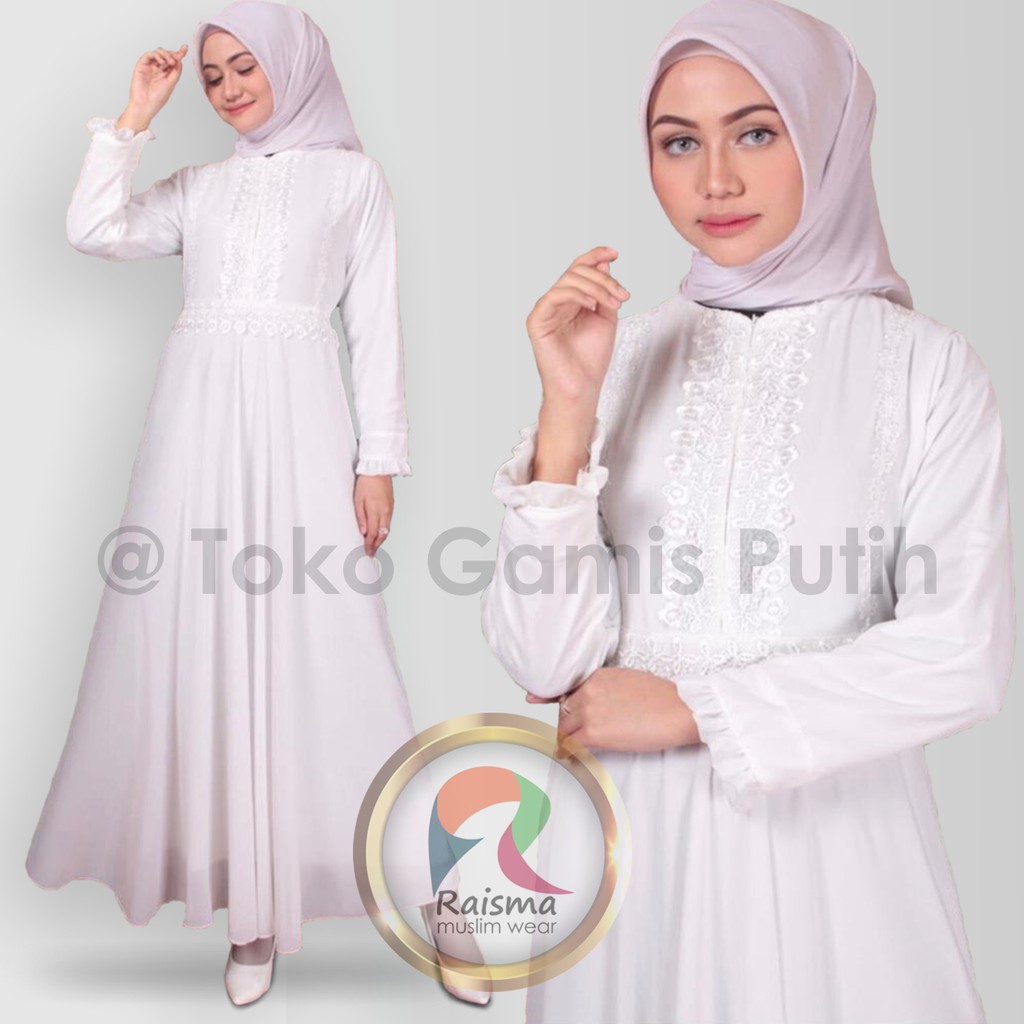 Jual Raisma Gamis putih tulang kombinasi renda cantik dan pas buat mama  muda juga remaja Indonesia|Shopee Indonesia
