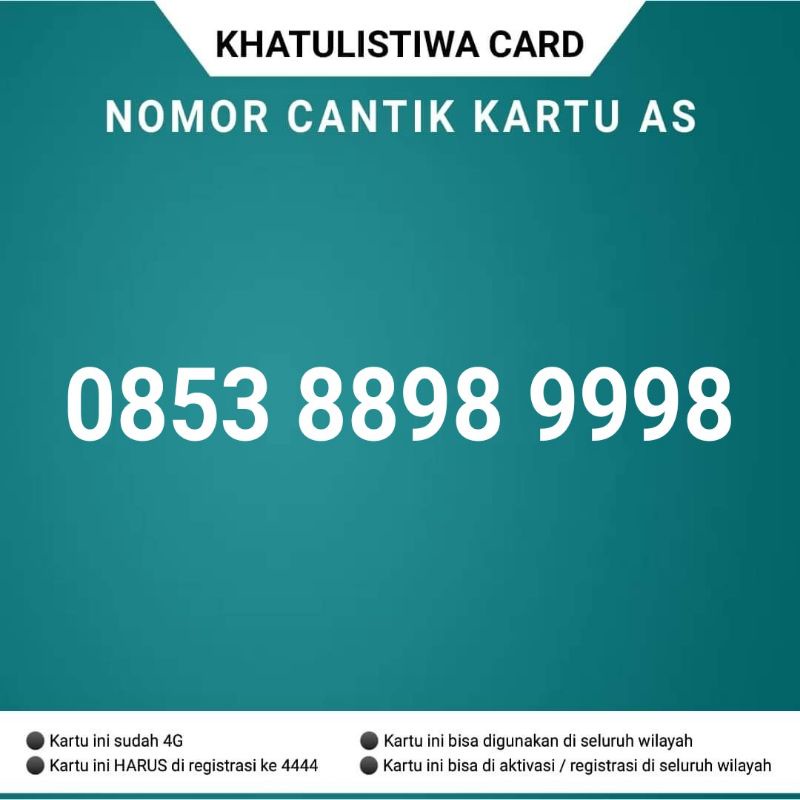 NOMOR CANTIK KARTU AS 4G LTE 0853 8898 9998 NOMOR CANTIK 889 89998 | Shopee  Indonesia