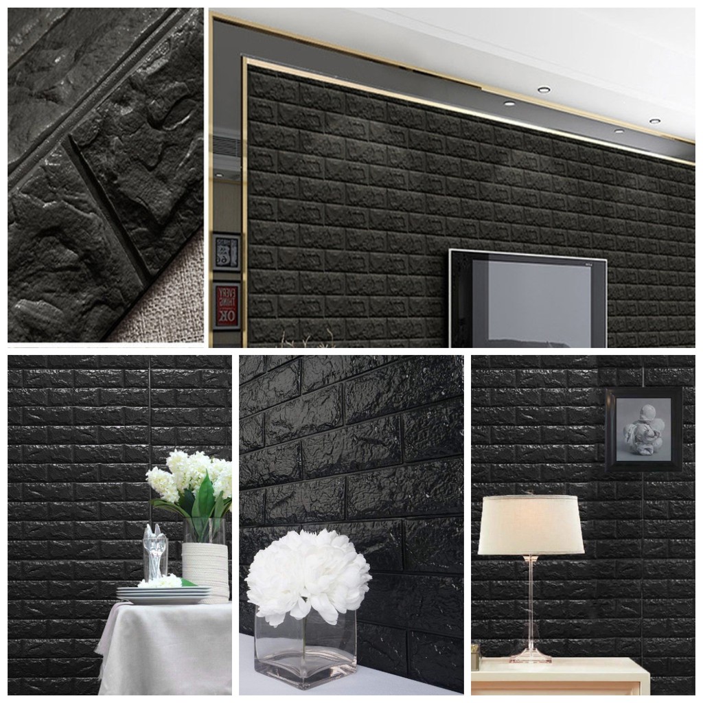 Jual Wallpaper Dinding Wallpaper Stiker Wallpaper Dinding Foam Motif Bata Hitam Glossy Dan Matte 3D Ukuran 70X77 Cm Indonesia|Shopee Indonesia 1024_X_1024_jpg