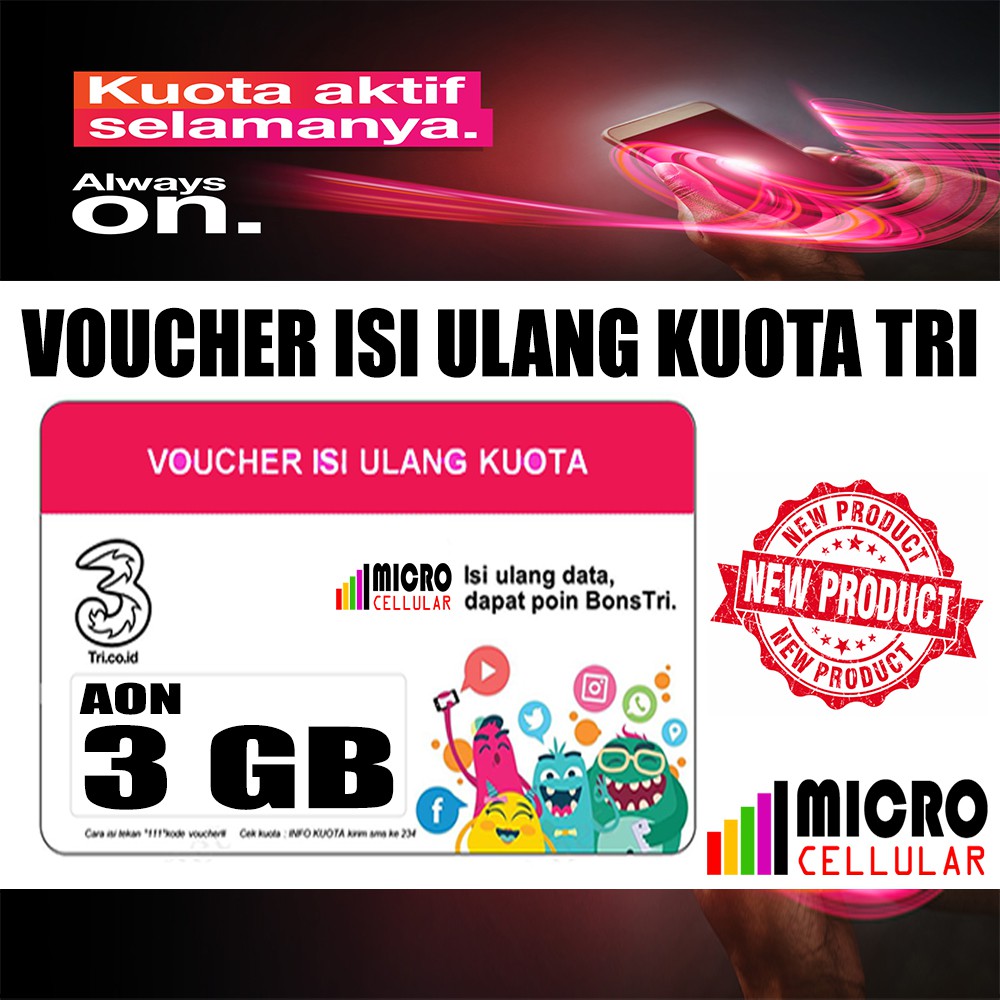 Voucher TRI AON 3 GB Kuota Reguler 24 Jam - AlwaysON Kuota Aktif Selamanya  | Shopee Indonesia