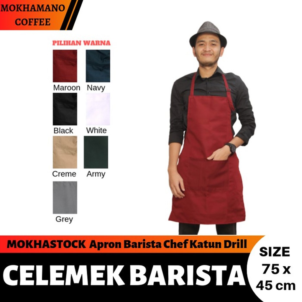 Celemek Masak | Apron Barista | Apron Chef Katun Drill | Shopee Indonesia