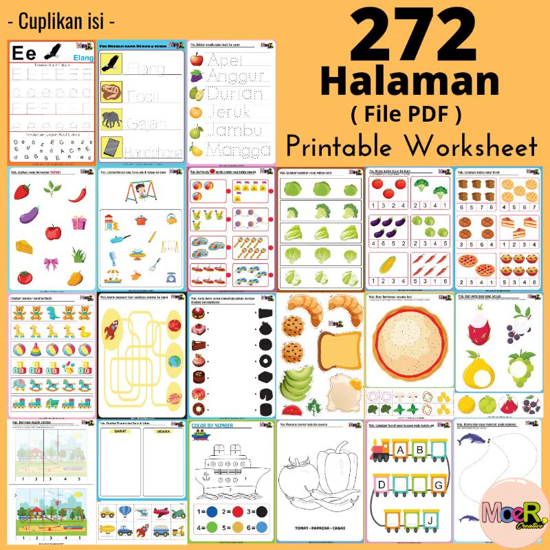 Each pdf file has 1 card per page so it's up to you what cards you want to use and how many cards per sheet you want to print. Jual Printable Worksheet File Pdf Untuk Anak Usia 2 6 Tahun Lembar Kerja Anak Indonesia Shopee Indonesia