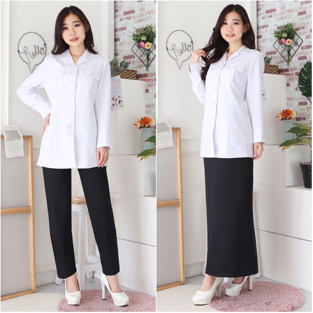 Jual Seragam Guru Pemda Blazer PNS Stelan Putih hitam 7005 Hitam Putih  Indonesia|Shopee Indonesia