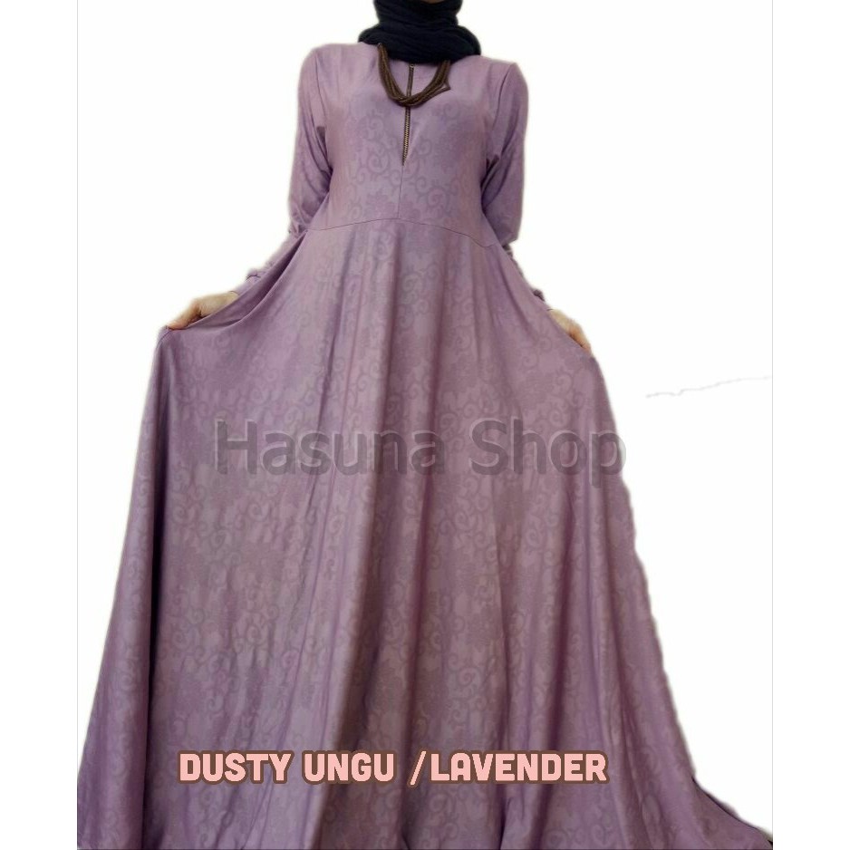 Berbicara tentang tren warna spring 2018, tentu tidak lepas dari warna ungu muda lembut atau lavender. Gamis Jersey Dusty Ungu Lavender Motif Relief Hasuna Shop Maxi Long Dress Hasunashop Shopee Indonesia