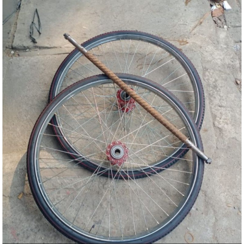 Roda Becak Gerobak 1 set Roda Gerobak Becak | Shopee Indonesia