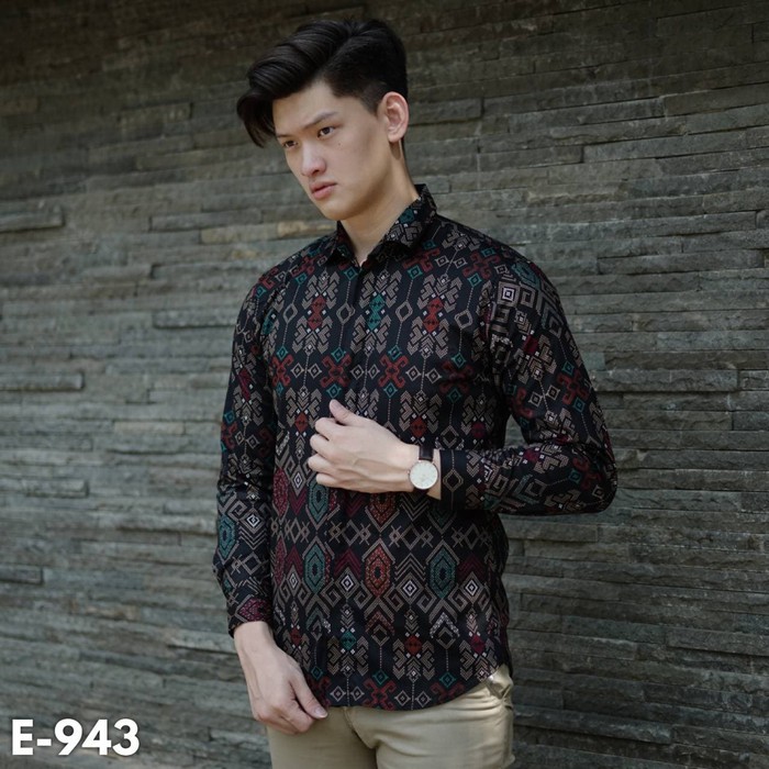 MURAH ! Kemeja Pria Batik Songket Hitam Lengan Panjang / Batik Cowo Formal  | Shopee Indonesia