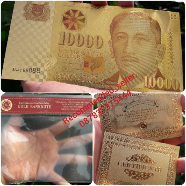 Uang souvenir gold foil 10.000 dollar singapore yusuf ishak SGD lengkap  dengan plastik frame COA | Shopee Indonesia