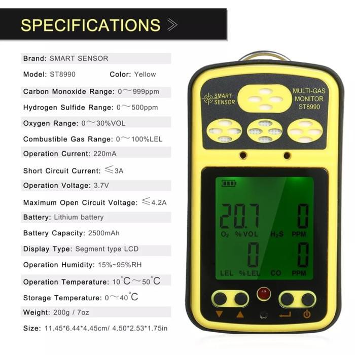 Comments (0) copies (41) 7 segment display. Smart Sensor St8990 Gas Detector Detector Multi 4in1 O2 H2s Lel Co Shopee Indonesia