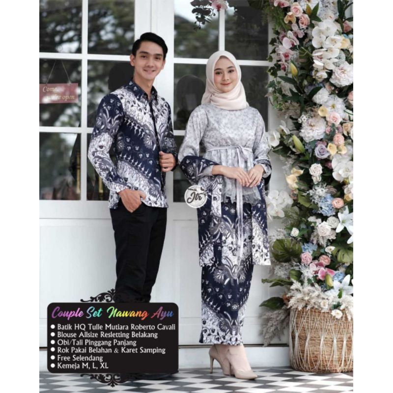 Jual BAJU BATIK COUPLE SET NAWANG AYU WARNA HITAM PUTIH ABU KEBAYA BROKAT  TILLE MODERN KONDANGAN WISUDA Indonesia|Shopee Indonesia