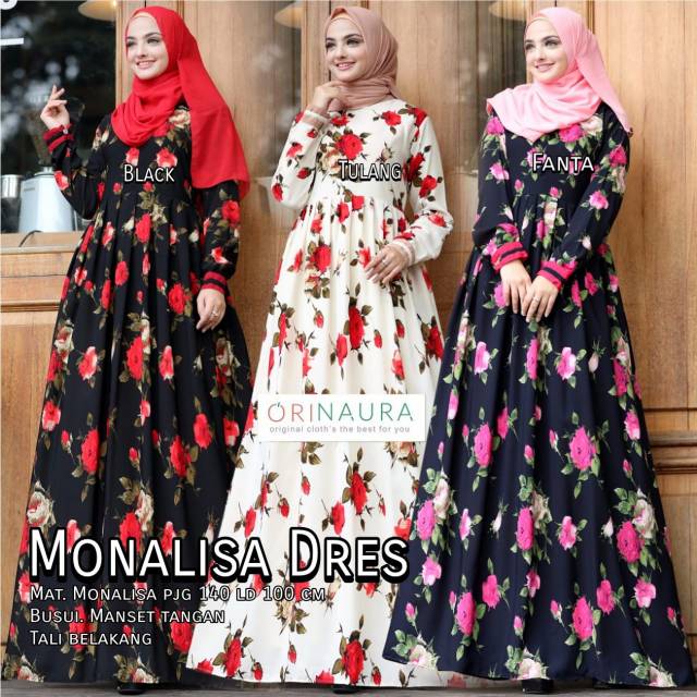 GAMIS // BAJU MUSLIM // MONALISA DRESS ORI NAURA // GAMIS BAHAN MONALISA |  Shopee Indonesia