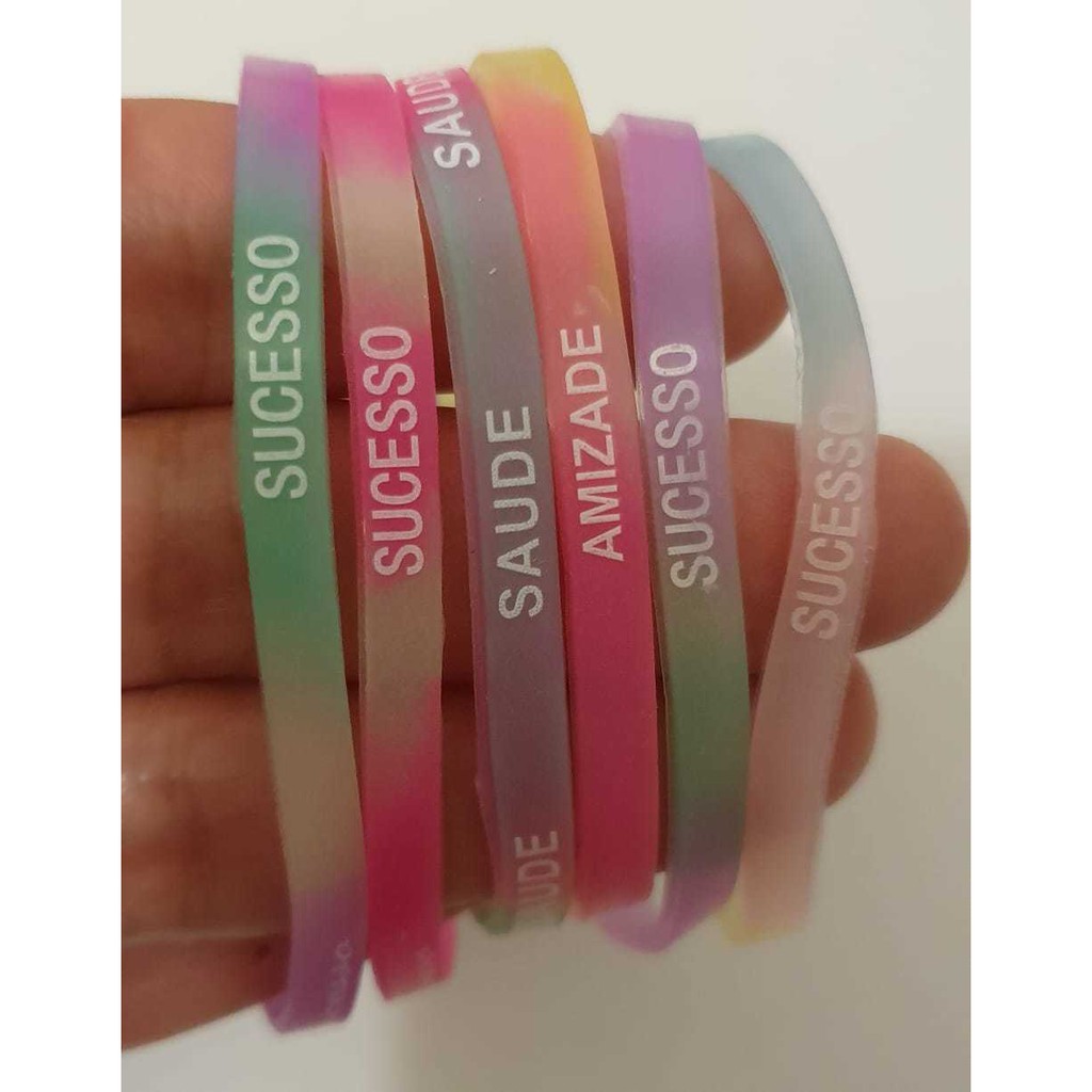kit com 6 PULSEIRA de SILICONE com dizeres Amizade,Sucesso