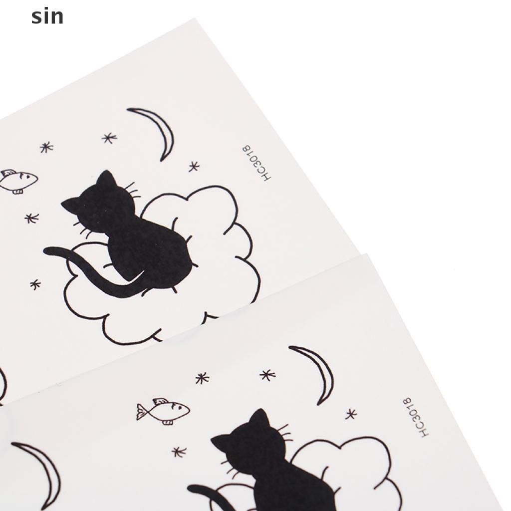 Sin 2 Pcs Tatuagem Temporária Gato Preto Bonito Dos Desenhos Animados Adesivo Mulheres Menina Corpo À Prova D 'Água. | Shopee Brasil