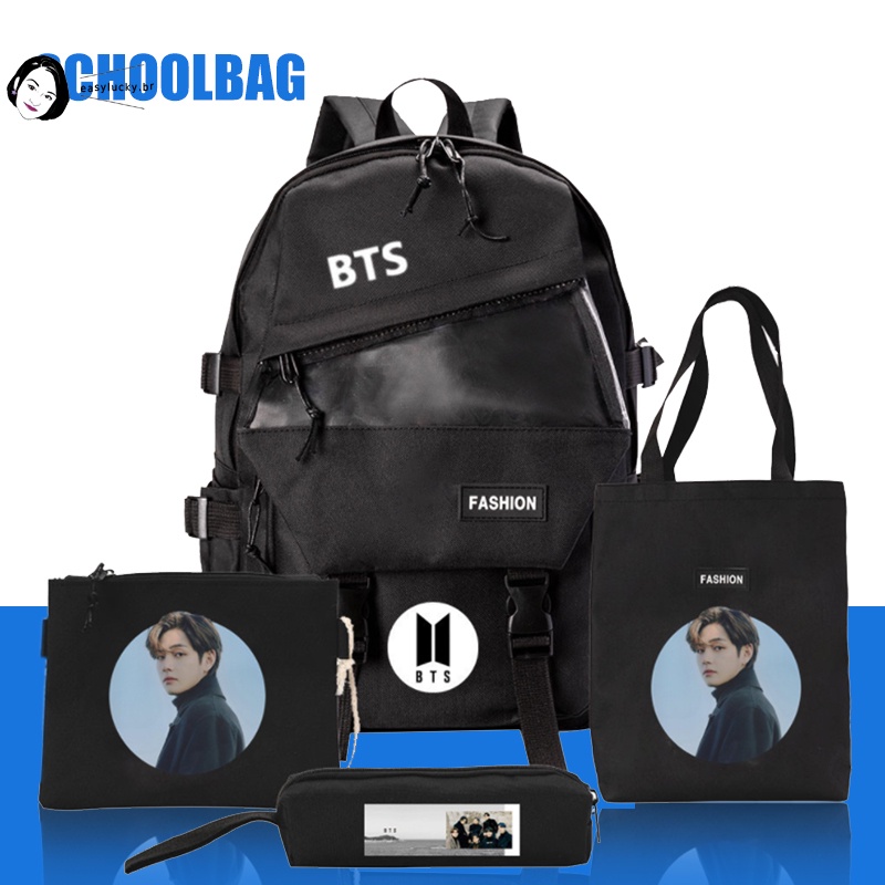 What kind of outfit does bts wear in selca? 4 Pcs Set Tema Bts Mochila Casual Bolsa Crossbody Bag Bolsa Com Saco Do Lapis Set Moda Para Os Fas Shopee Brasil