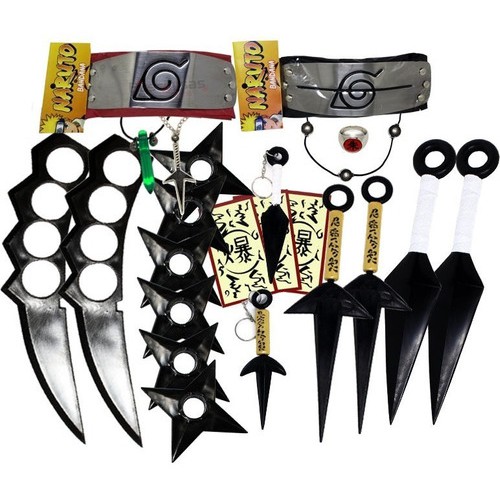 Kit bandana ninja naruto + kunai 15cm + shuriken 12cm o kit é composto de 1 kunai, 1 shuriken e 1 bandana preta de konoha. Kit Ninja Kunai Naruto Anel Colar Shuriken Bandana Konoha Vermelha Kc002 Shopee Brasil