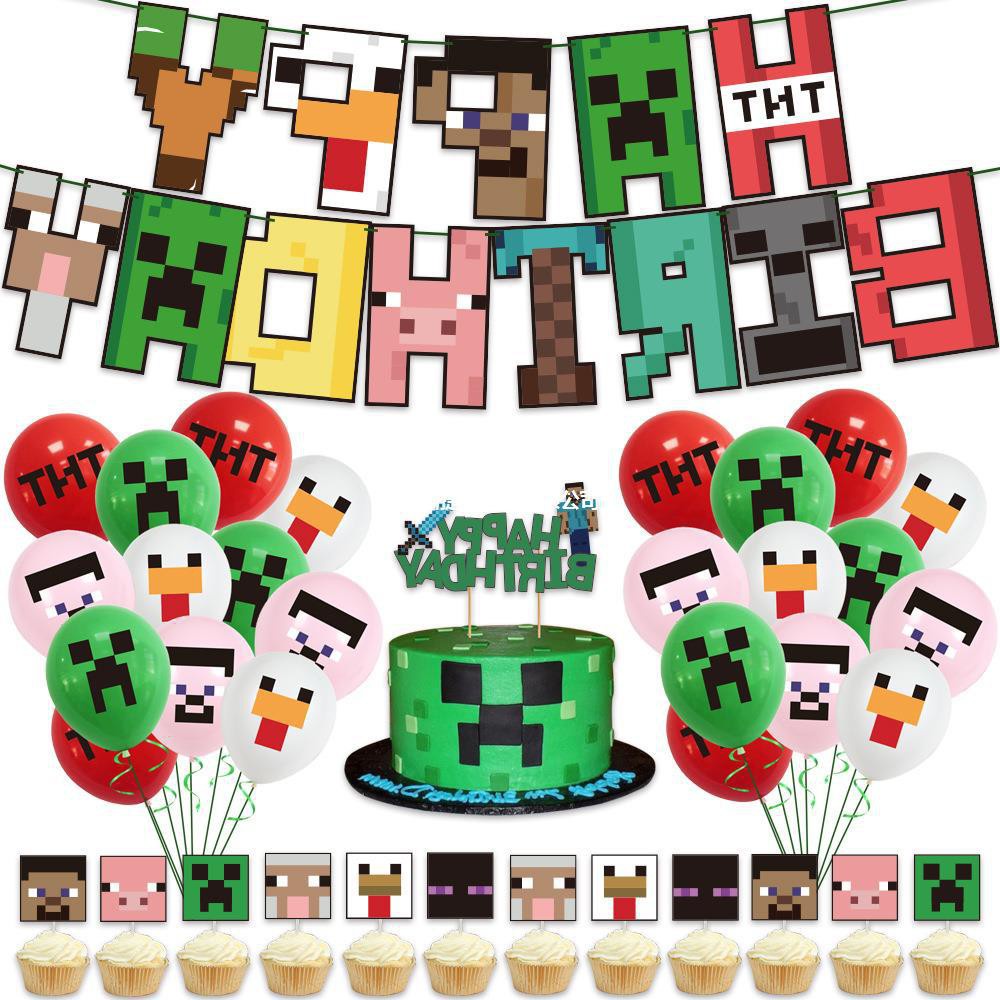 Kit de minecraft para decorar y adornar toda la fiestas de cumpleaños . Minecraft My World Pixel Juego Tema Fiesta De Cumpleanos Decoracion Conjunto Bandera Torta Topper Globo Ninos Bebe Fiesta De Cumpleanos Necesidades Shopee Mexico