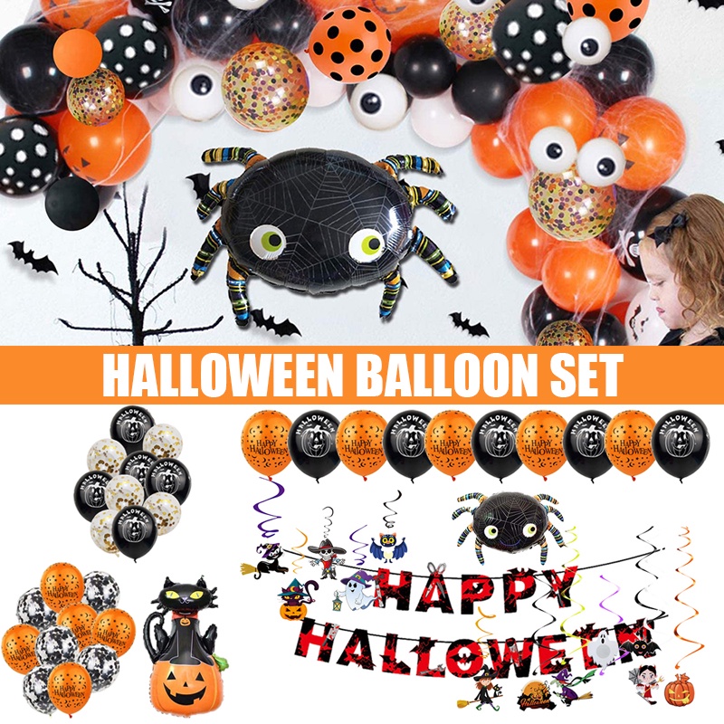 Try this easy halloween wall hanging that is as easy to make as. Halloween Theme Balloon Set With Banner Creative Latex Balloon Party Background Wall Decoration Shopee Mexico