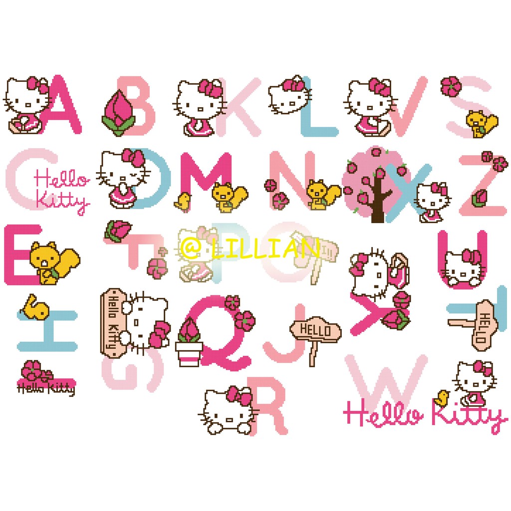 Printable free hello kitty coloring sheets for kids to enjoy the fun of coloring and learning while sitting at home. Pdf Pattern Hello Kitty Alphabet Alphabetical Abc To Z Cross Stitch Digital Pattern Shopee Malaysia