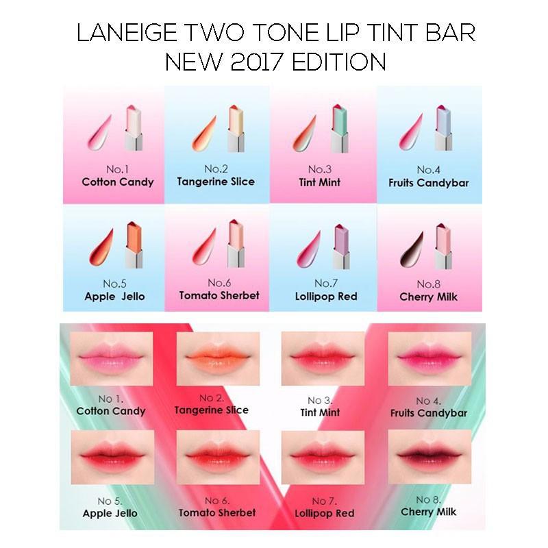 Lip swatch #03 tint mint. Authentic Laneige Two Tone Tint Lip Bar Shopee Malaysia