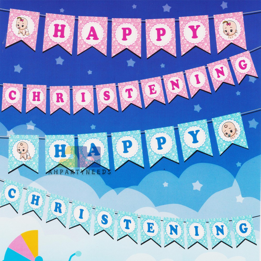 spot goods happy christening letter banner for boy girl christening party decoration ahpartyneed shopee philippines
